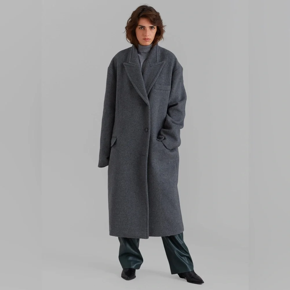 THE FRANKIE SHOP Anya Charcoal Oversized Wool Coat - Picture 6 of 16